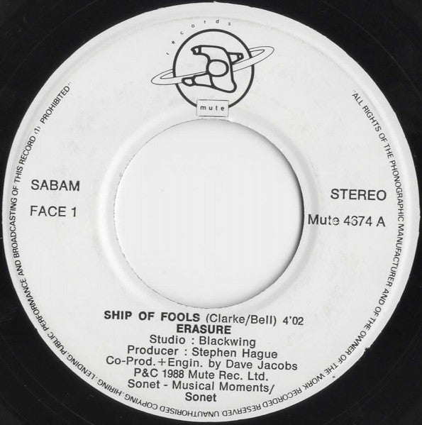 Erasure : Ship Of Fools (7",45 RPM,Single,Stereo)
