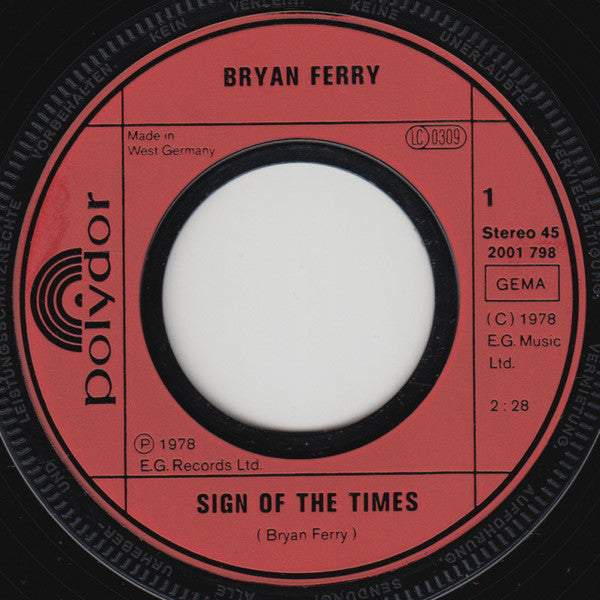 Bryan Ferry : Sign Of The Times (7",45 RPM,Single)