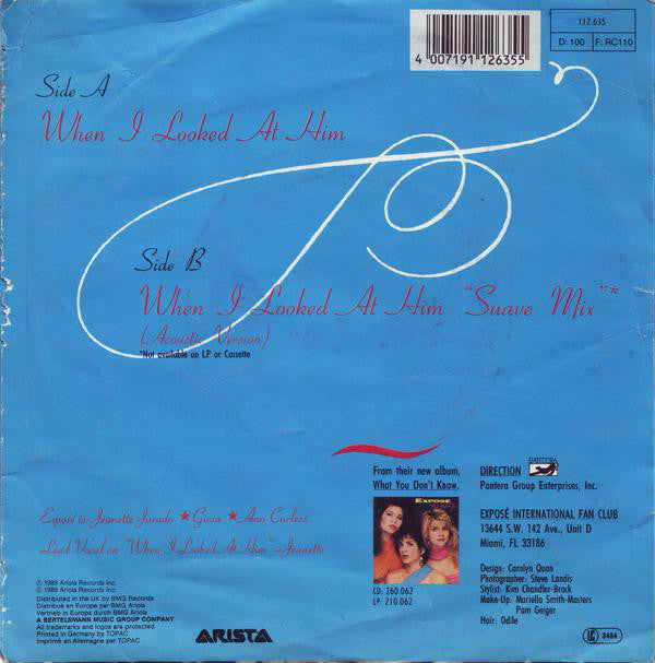 Exposé : When I Looked At Him (7",45 RPM,Single,Stereo)