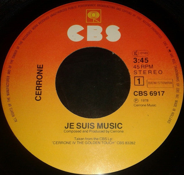 Cerrone : Je Suis Music / Music Of Life (7",45 RPM)