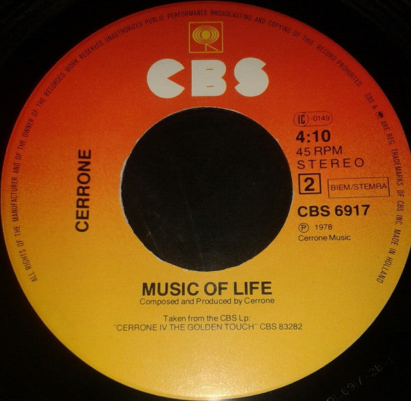 Cerrone : Je Suis Music / Music Of Life (7",45 RPM)