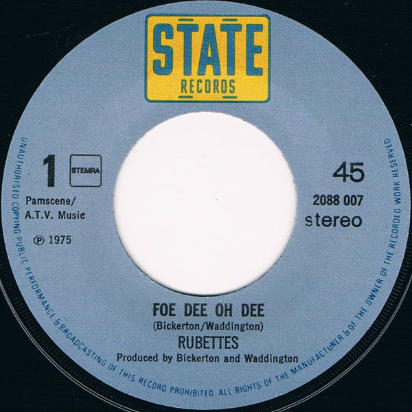 Rubettes, The : Foe Dee Oh Dee (7",45 RPM,Single)