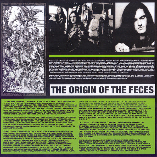 Type O Negative : The Origin Of The Feces (Not Live At Brighton Beach) (LP,Album,Reissue,Remastered,Repress)