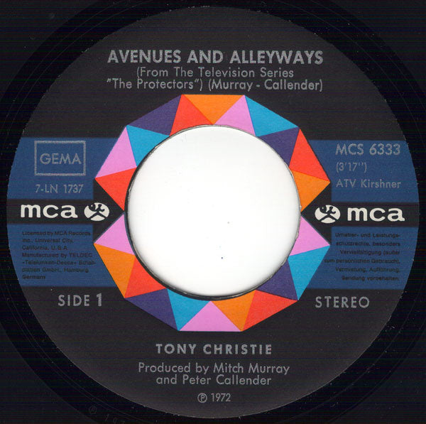 Tony Christie : Avenues And Alleyways (7",45 RPM,Single)