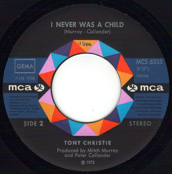 Tony Christie : Avenues And Alleyways (7",45 RPM,Single)