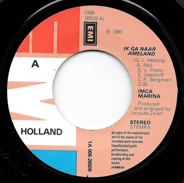 Imca Marina : Ik Ga Naar Ameland (7",45 RPM,Single)