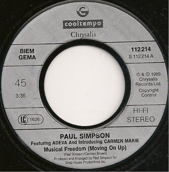Paul Simpson Featuring Adeva : Musical Freedom (Moving On Up) (7",Single,45 RPM)