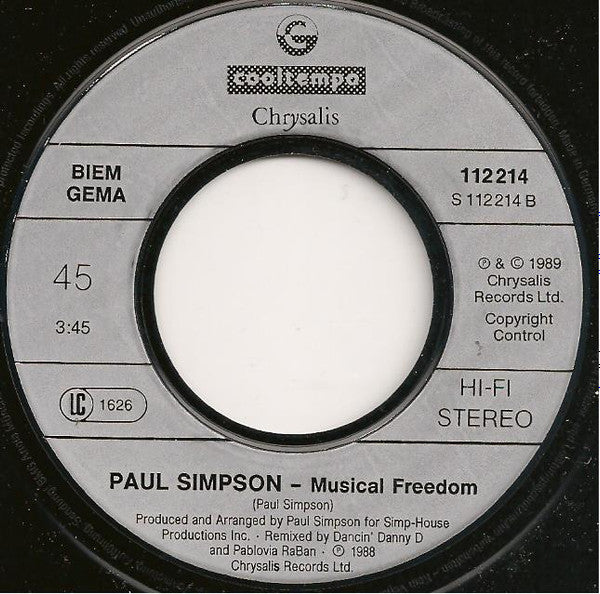 Paul Simpson Featuring Adeva : Musical Freedom (Moving On Up) (7",Single,45 RPM)