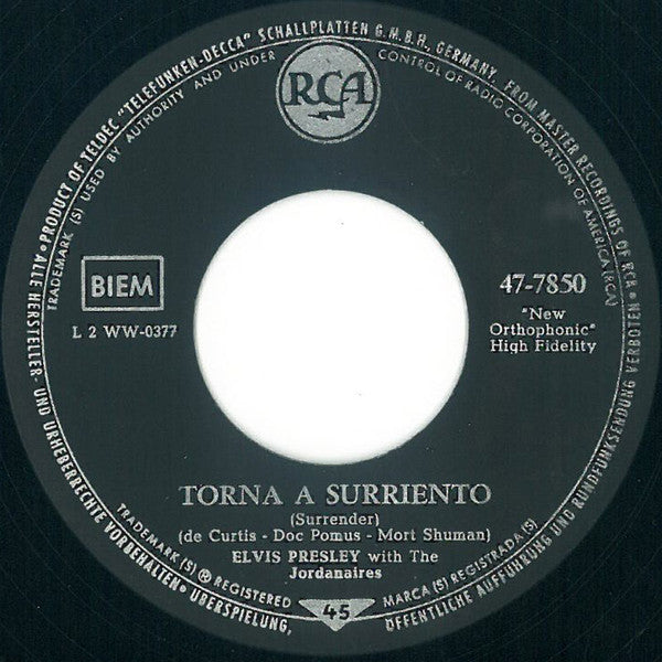 Elvis Presley : Surrender (Torna A Surriento) (7",45 RPM,Single)