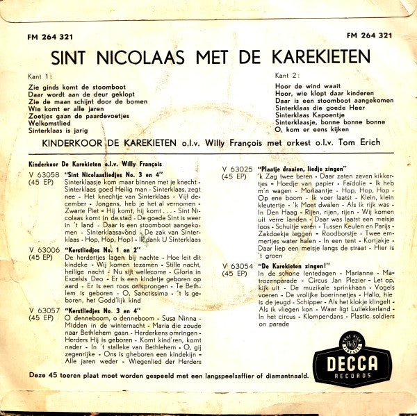 Kinderkoor De Karekieten : Sint Nicolaas Met De Karekieten (7",45 RPM)