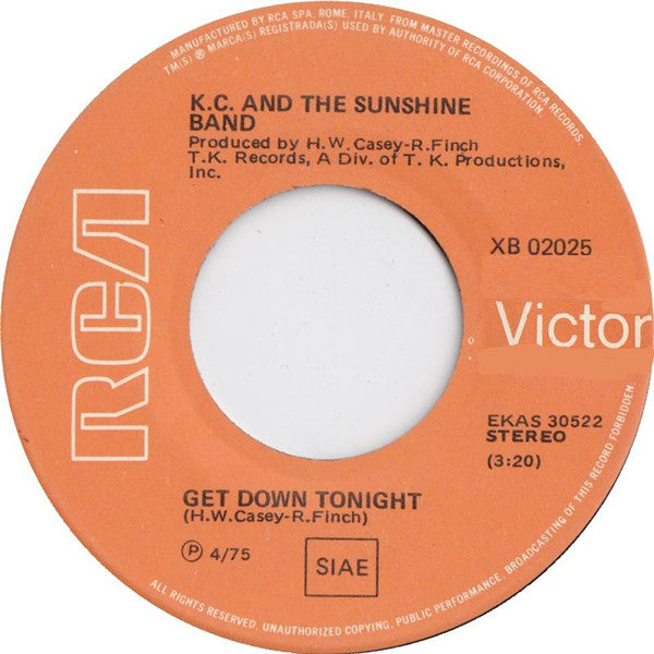 KC & The Sunshine Band : Get Down Tonight / You Don't Know (7",45 RPM)