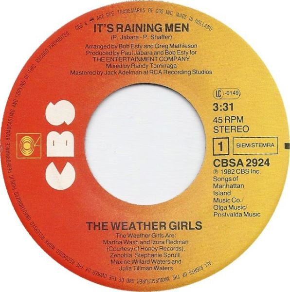 Weather Girls, The : It's Raining Men! (7",45 RPM,Single,Stereo)