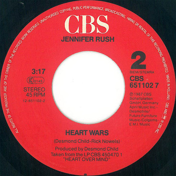 Jennifer Rush : Heart Over Mind (7",45 RPM,Single)