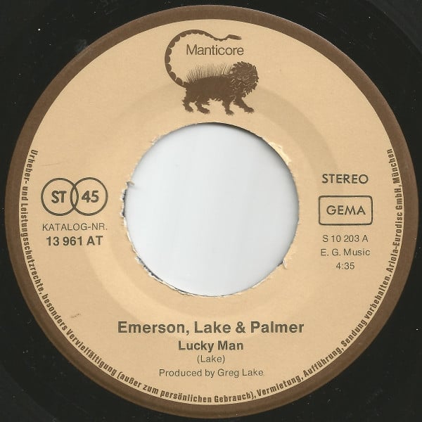 Emerson, Lake & Palmer : Lucky Man / Knife-Edge (7",45 RPM,Single,Reissue,Stereo)