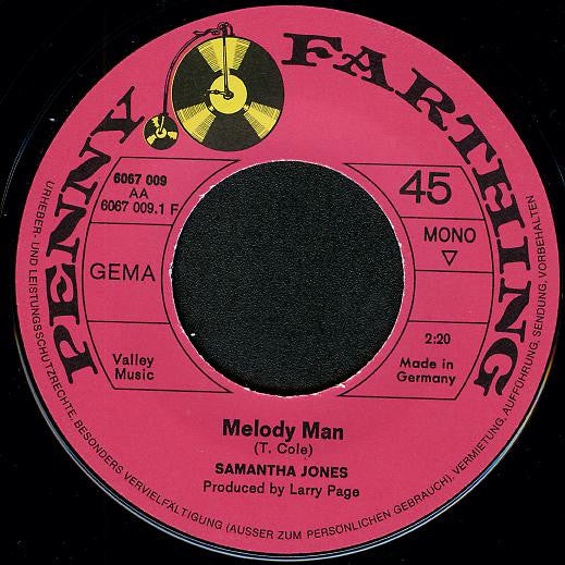 Samantha Jones : Melody Man / I'm Sorry But I Think I Love You (7",Single)