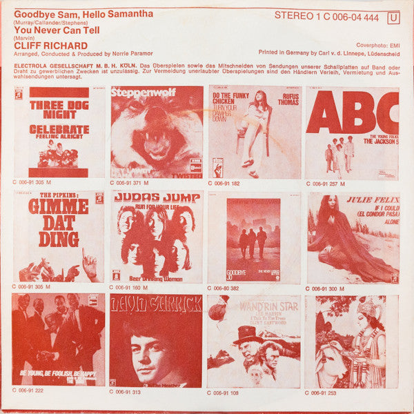Cliff Richard : Goodbye Sam, Hello Samantha / You Never Can Tell (7", Single)