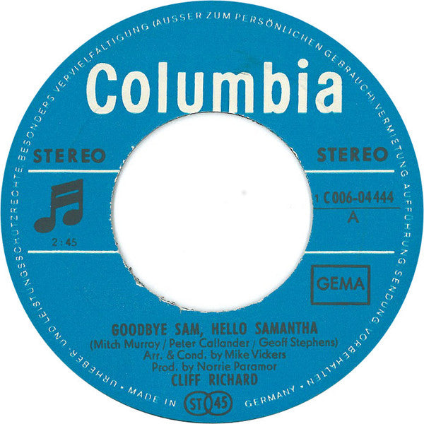 Cliff Richard : Goodbye Sam, Hello Samantha / You Never Can Tell (7", Single)