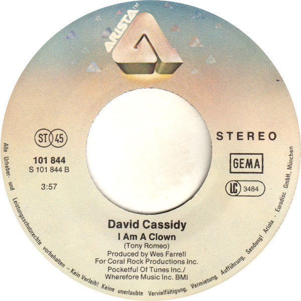 David Cassidy : Rock Me Baby / I Am A Clown (7",Single,45 RPM)