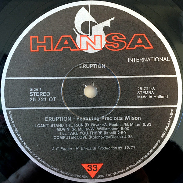Eruption (4) Featuring Precious Wilson : I Can't Stand The Rain (LP,Album)
