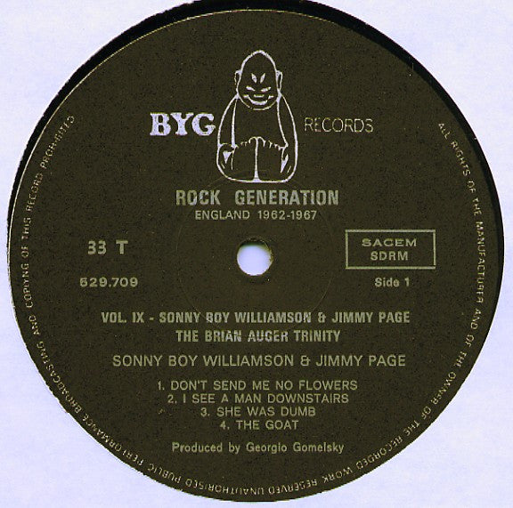 Sonny Boy Williamson (2) + Jimmy Page / Brian Auger & The Trinity : Rock Generation Volume 9 - Sonny Boy Williamson + Jimmy Page / The Brian Auger Trinity (LP,Compilation)