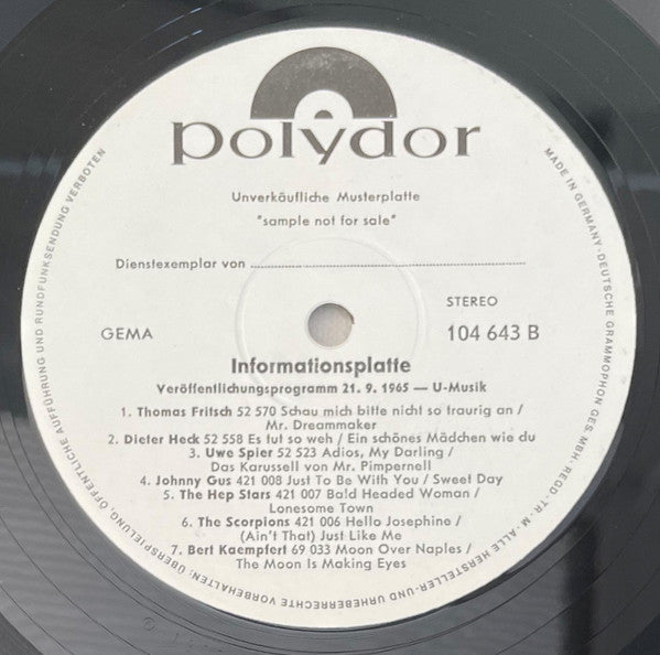 Various : Informationsplatte Veröffentlichungsprogramm 21.9.1965 - U-Musik (LP,Compilation,Promo)
