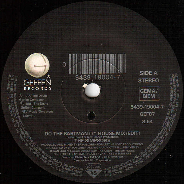 Simpsons, The : Do The Bartman (7",45 RPM,Single,Stereo)
