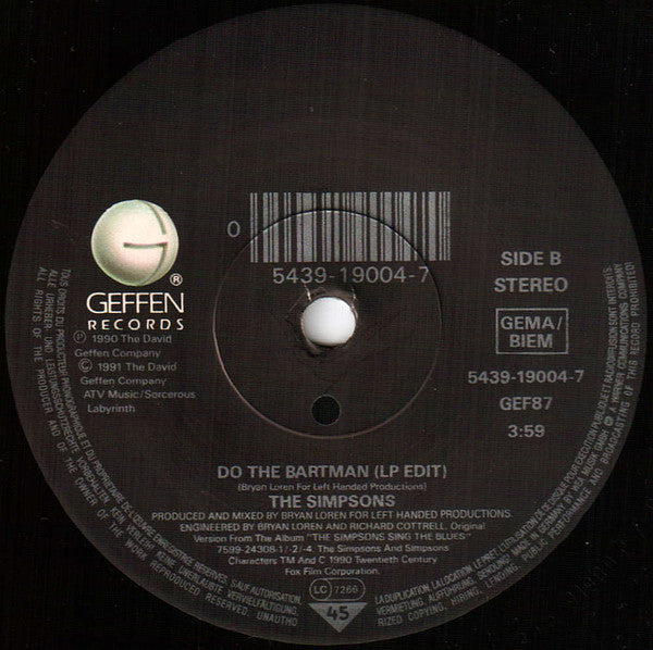 Simpsons, The : Do The Bartman (7",45 RPM,Single,Stereo)