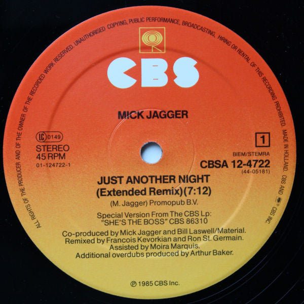 Mick Jagger : Just Another Night (12",45 RPM,Maxi-Single)