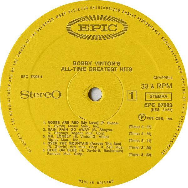 Bobby Vinton : Bobby Vinton' All-Time Greatest Hits (LP,Compilation)