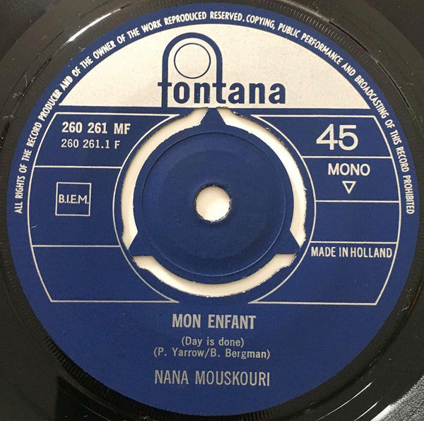 Nana Mouskouri : Mon Enfant (7",Single,45 RPM,Mono)