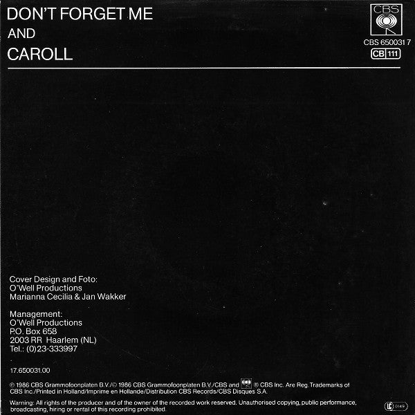 Willem van Hanegem (2) : Don't Forget Me (7",Single)