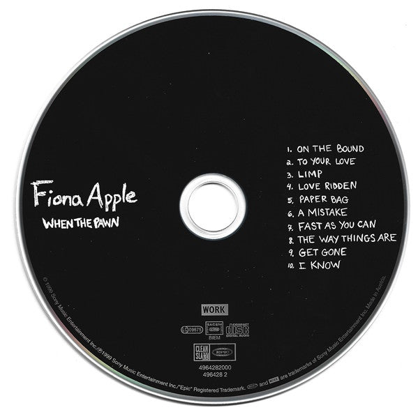 Fiona Apple : When The Pawn Hits The Conflicts He Thinks Like A King What He Knows Throws The Blows When He Goes To The Fight And He'll Win The Whole Thing 'Fore He Enters The Ring There's No Body To Batter When Your Mind Is Your Might So When You Go Solo, You Hold Your Own Hand And Remember That Depth Is The Greatest Of Heights And If You Know Where You Stand, Then You Know Where To Land And If You Fall It Won't Matter, Cuz You'll Know That You're Right (Album,Reissue)