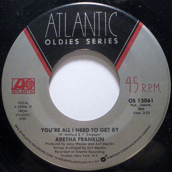 Aretha Franklin : Respect / You're All I Need To Get By (7",Single,45 RPM,Reissue)