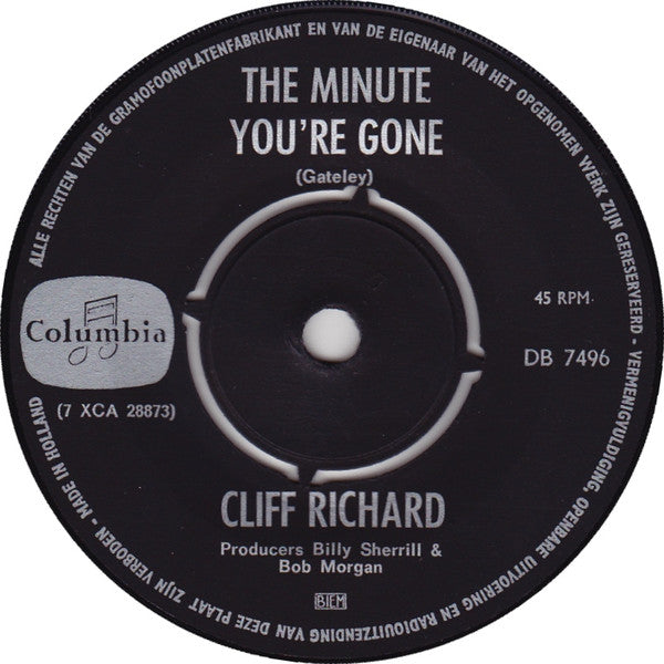 Cliff Richard : The Minute You're Gone (7", Single)