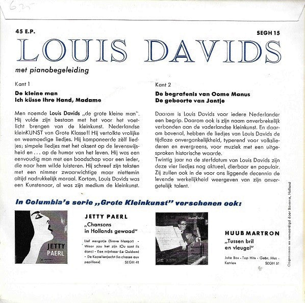 Louis Davids : De Kleine Man (7",EP)