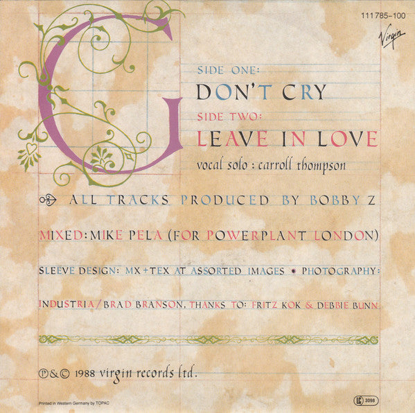 Boy George : Don't Cry (7",45 RPM,Single,Stereo)