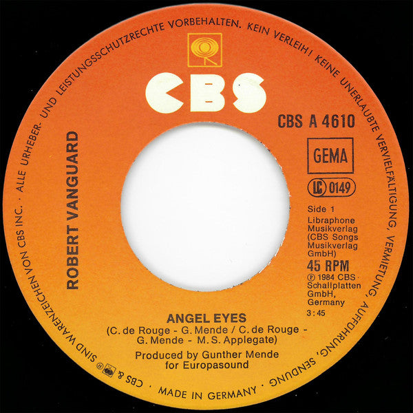 Robert Vanguard : Angel Eyes (7",Single,45 RPM)