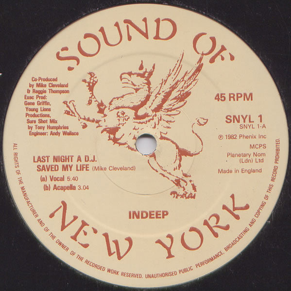 Indeep : Last Night A D.J. Saved My Life (12",45 RPM,Single)