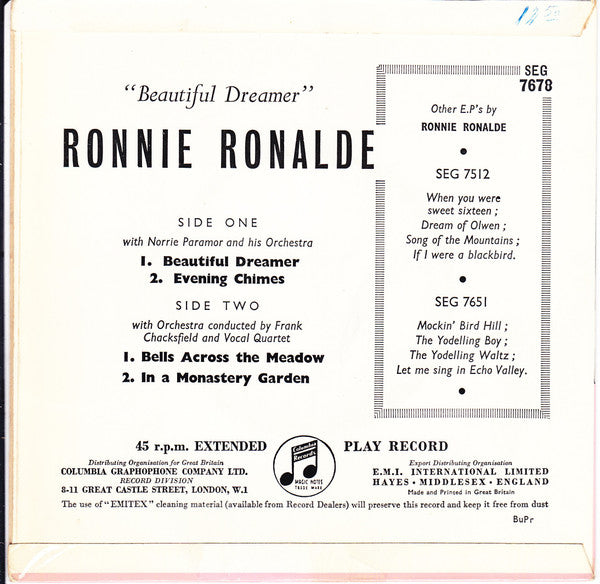 Ronnie Ronalde : Beautiful Dreamer (7",EP)