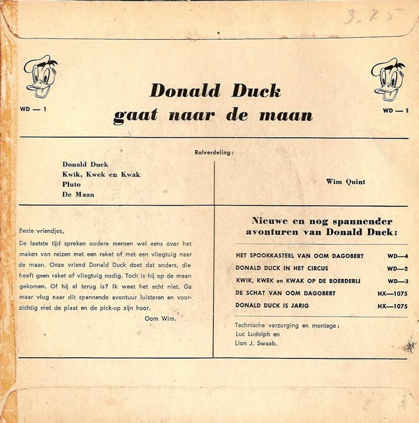 Donald Duck : Donald Duck Gaat Naar De Maan (7",Single,45 RPM)