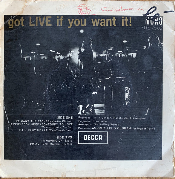 Rolling Stones, The : Got Live If You Want It! (7",45 RPM,EP,Mono)
