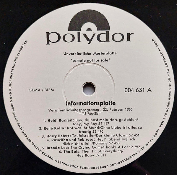Various : Informationsplatte Veröffentlichungsprogramm - 22. Februar 1965 U-Musik (LP,Compilation,Promo,Stereo)