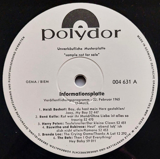 Various : Informationsplatte Veröffentlichungsprogramm - 22. Februar 1965 U-Musik (LP,Compilation,Promo,Stereo)