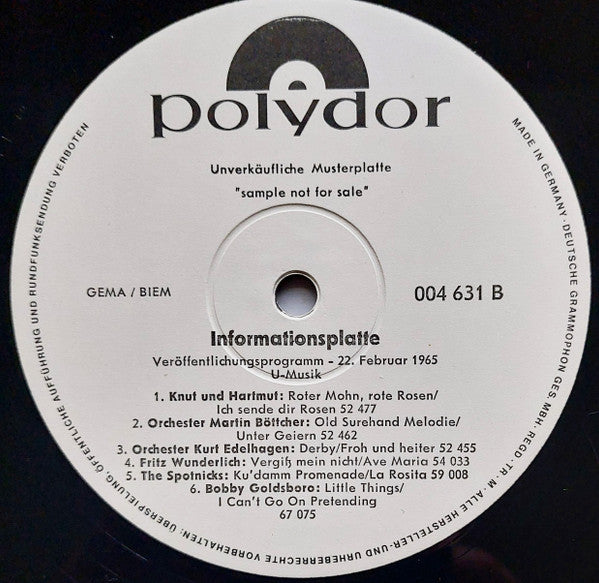 Various : Informationsplatte Veröffentlichungsprogramm - 22. Februar 1965 U-Musik (LP,Compilation,Promo,Stereo)