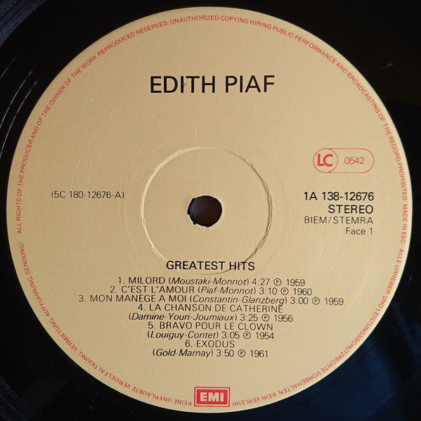 Edith Piaf : Les Plus Grands Succes De Edith Piaf (LP,Compilation)