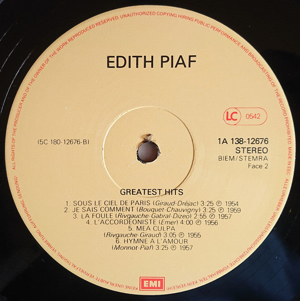Edith Piaf : Les Plus Grands Succes De Edith Piaf (LP,Compilation)
