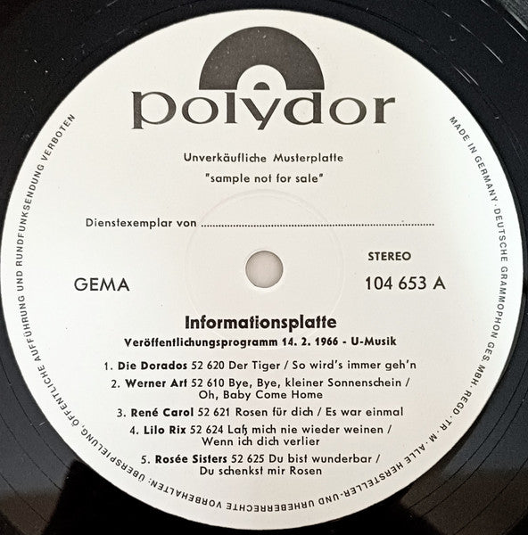 Various : Informationsplatte Veröffentlichungsprogramm 14. 2. 1966 - U-Musik (LP,Compilation,Promo,Stereo)