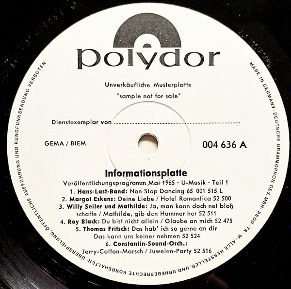 Various : Informationsplatte  Veröffentlichungsprogramm Mai 1965 - U-Musik - Teil 1 (LP,Compilation,Promo)