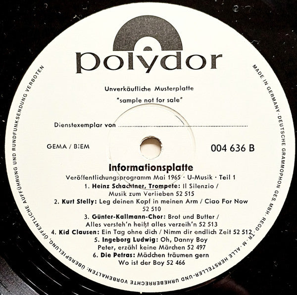 Various : Informationsplatte  Veröffentlichungsprogramm Mai 1965 - U-Musik - Teil 1 (LP,Compilation,Promo)