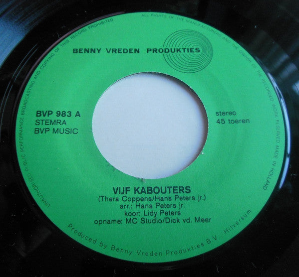 Thera Coppens, Hans Peters Jr. : Vijf Kabouters / Hoeveel Tenen? (7",45 RPM,Stereo)